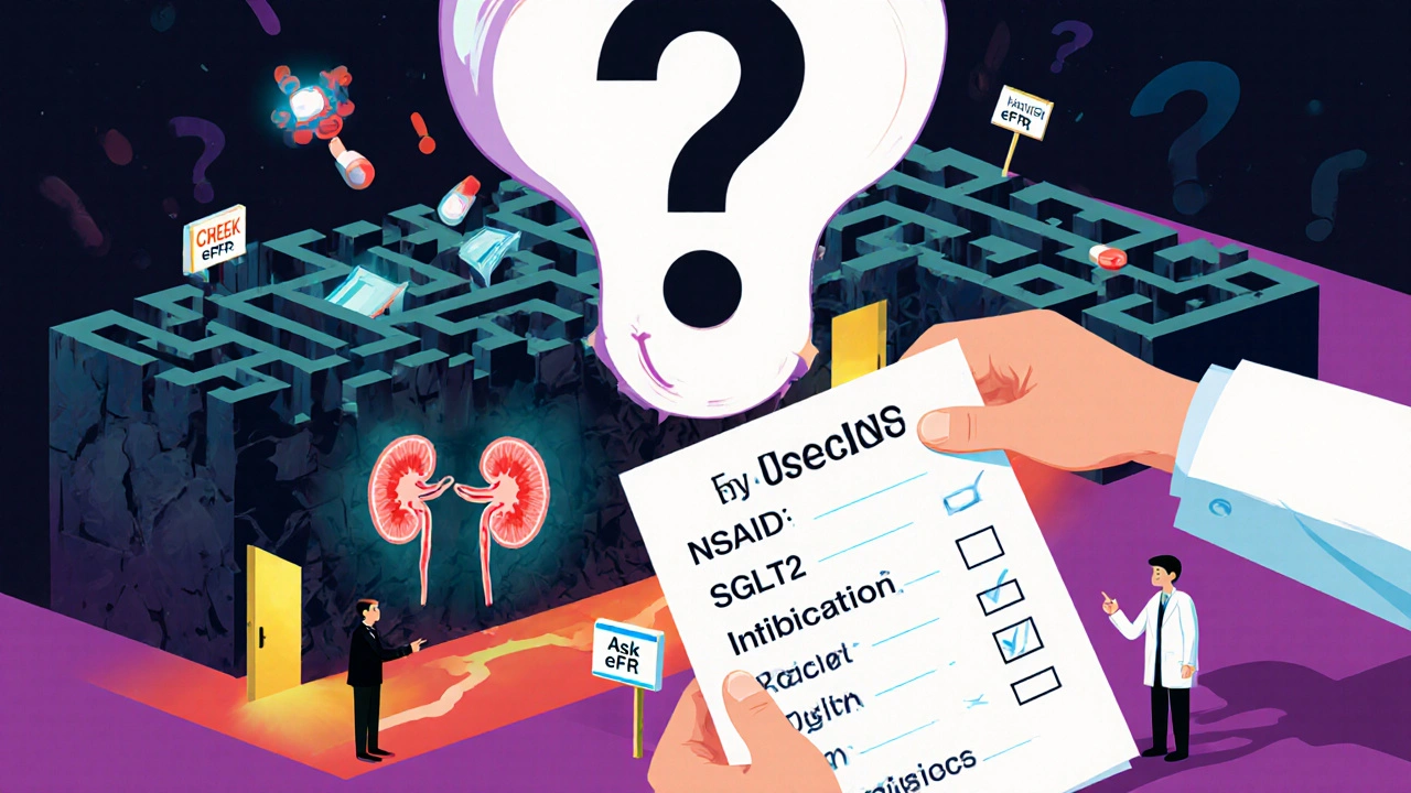 A patient navigating a medication maze—dangerous drugs lead to ruin, safe ones to health.