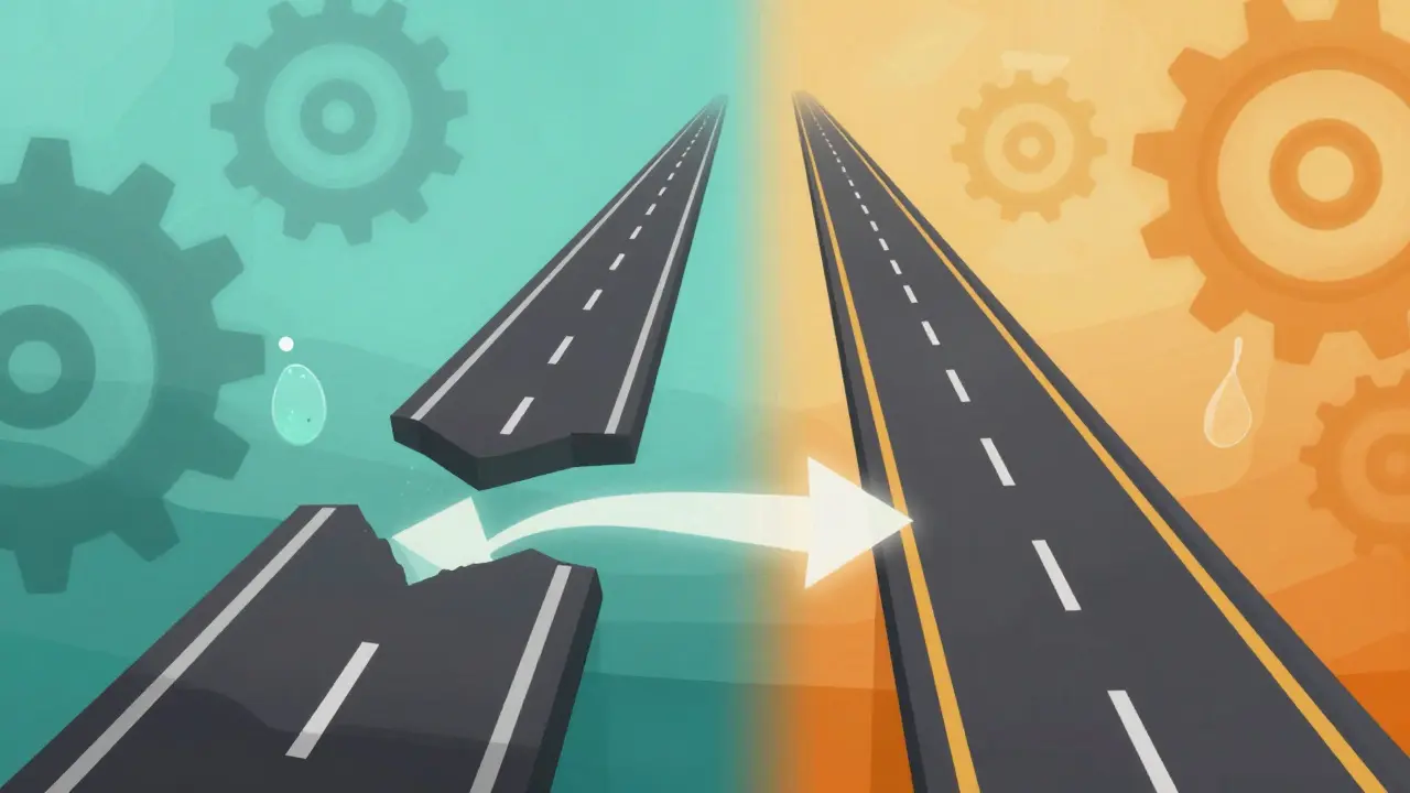 Abstract pathways showing gabapentin's inconsistent flow vs pregabalin's steady stream