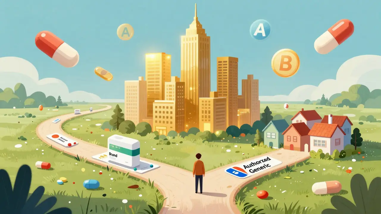 Abstract illustration of a person choosing between different medication paths in a dreamscape.